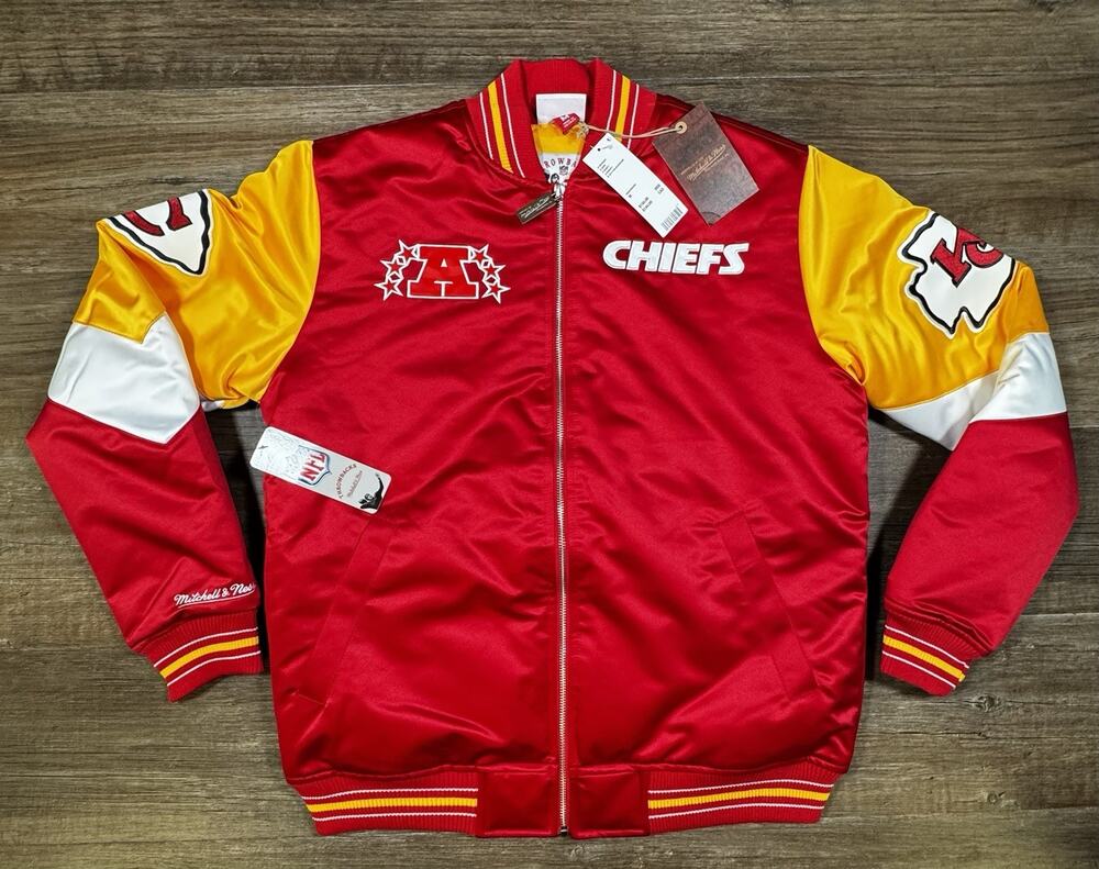 Mitchell & Ness Kansas City Chiefs Satin Jacket Mens M Throwback NFL NWT